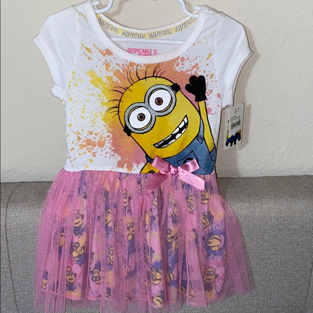White and pink minion dress